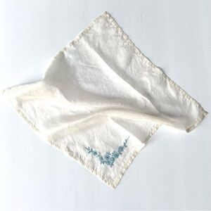 Retro Mod Silk Hankie Hand Embroidered Blue Flowers Pocket Square Handkerchief